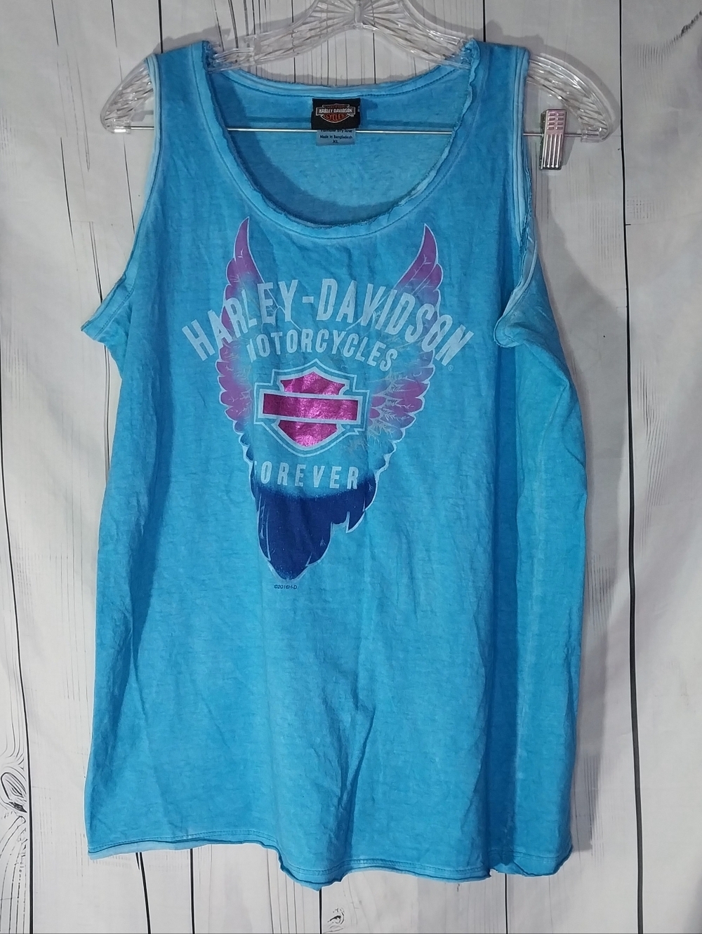 Harley-Davidson Blue Tattered Wings Sleeveless Y2K Moto Edgy Tank Top